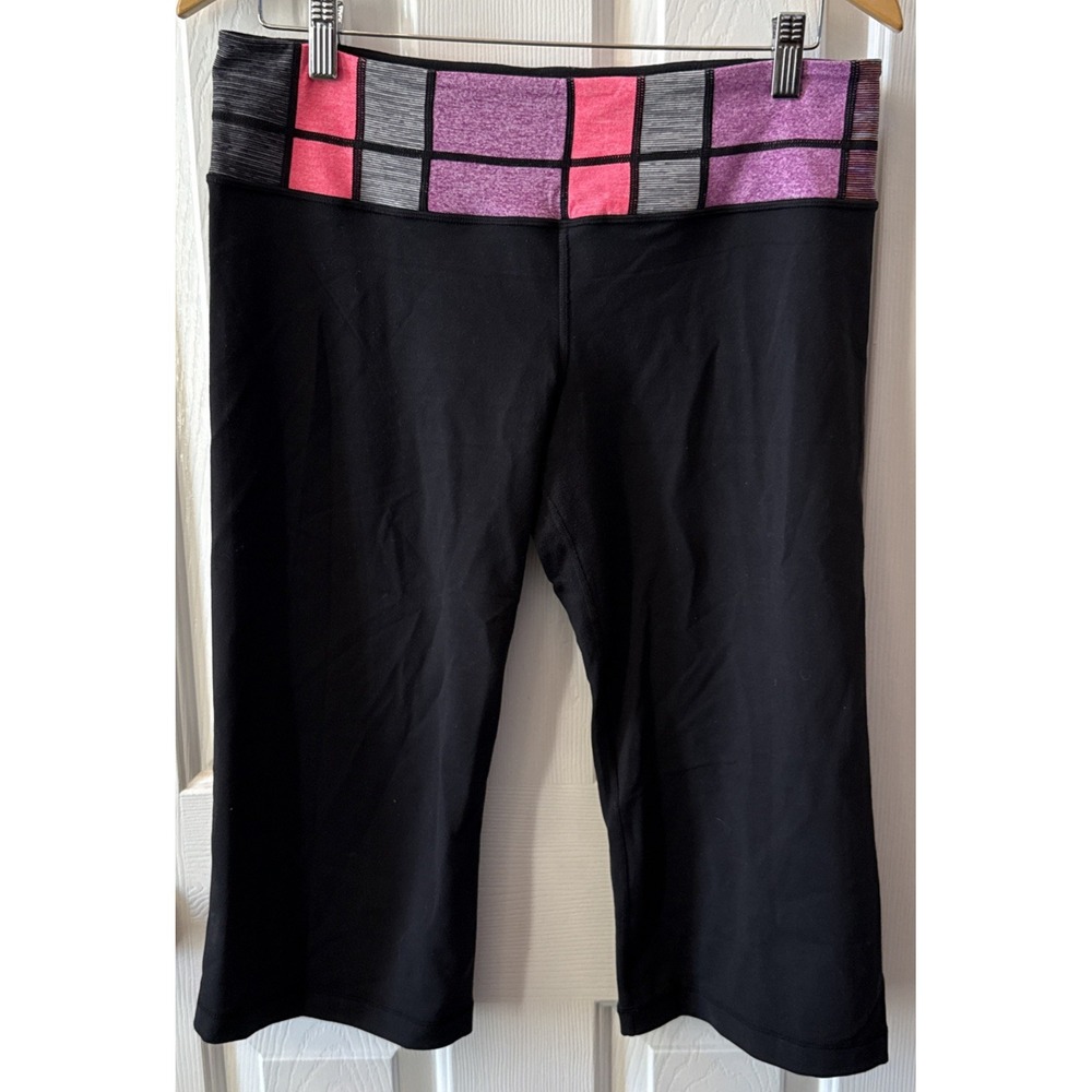 Lululemon Groove Crop Leggings Women 10 Black Good Plaid Reversible W6762S